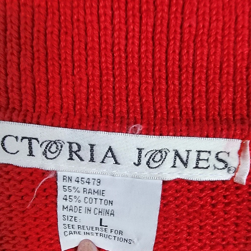 Vtg Victoria Jones Red Beaded Cowl Neck Sweater Top Womens Size L‎ Ramie Cotton